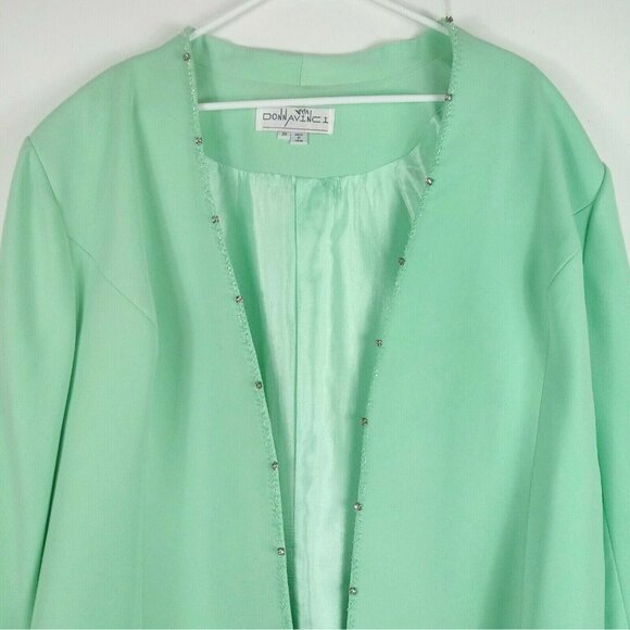 Vintage Donna Vinci Green Open Front Jacket Beaded Rhinestone Accents Size 20 - Picture 7 of 7